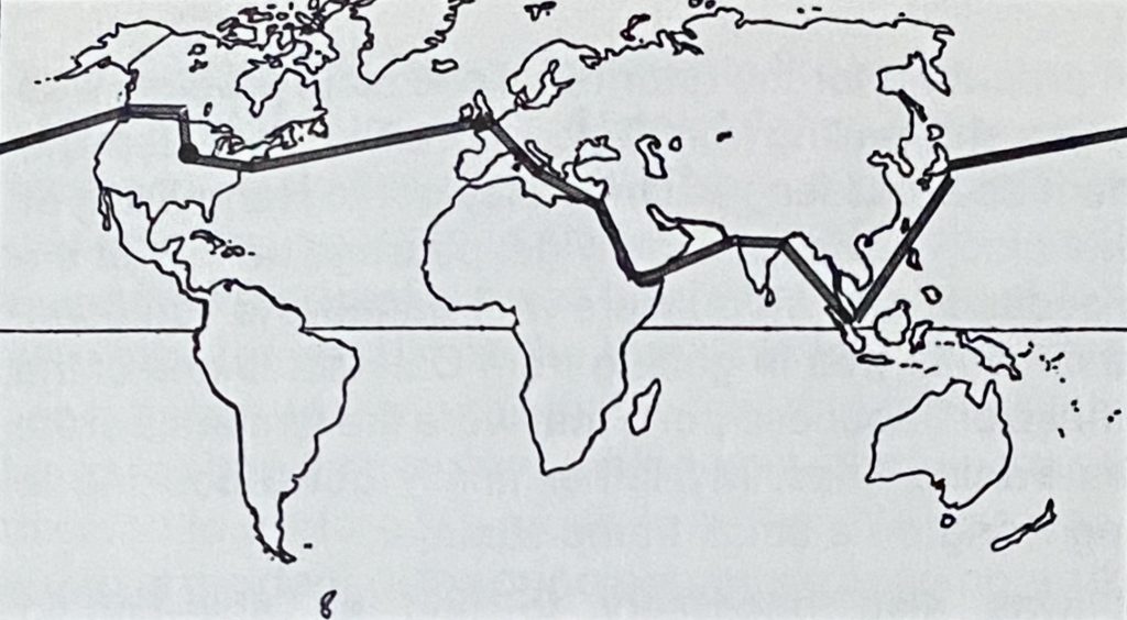 World map: Clarence Heald's Eastward journey around the world in 1897